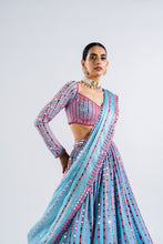 Load image into Gallery viewer, ICE BLUE LINEAR DROP LEHENGA WITH METALLIC BLOUSE
