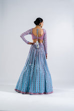 Load image into Gallery viewer, ICE BLUE LINEAR DROP LEHENGA WITH METALLIC BLOUSE
