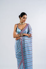 Load image into Gallery viewer, ICE BLUE HEAVY  MIRROR WORK SAREE SET.
