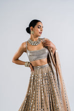 Load image into Gallery viewer, BEIGE LINEAR DROP LEHENGA WITH METALLIC BLOUSE
