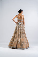 Load image into Gallery viewer, BEIGE LINEAR DROP LEHENGA WITH METALLIC BLOUSE
