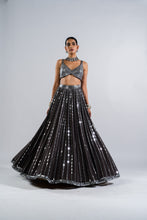 Load image into Gallery viewer, CHARCOAL GREY LINEAR DROP LEHENGA WITH METALLIC BLOUSE
