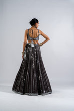 Load image into Gallery viewer, CHARCOAL GREY LINEAR DROP LEHENGA WITH METALLIC BLOUSE
