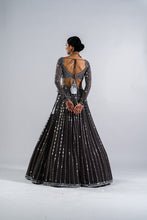 Load image into Gallery viewer, CHARCOAL GREY  LINEAR DROP LEHENGA SET.
