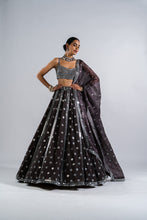 Load image into Gallery viewer, CHARCOAL GREY FLOWER LEHENGA SET.
