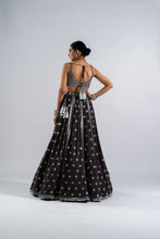 Load image into Gallery viewer, CHARCOAL GREY FLOWER LEHENGA SET.
