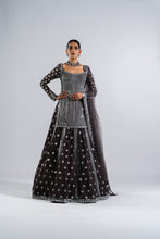 Load image into Gallery viewer, CHARCOAL GREY MIRROR WORK KURTA  LEHENGA SET.
