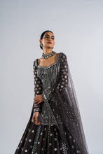 Load image into Gallery viewer, CHARCOAL GREY MIRROR WORK KURTA  LEHENGA SET.

