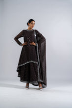 Load image into Gallery viewer, CHARCOAL GREY ASYMETRICAL KURTA SET WITH DUPATTA
