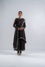 Load image into Gallery viewer, CHARCOAL GREY ASYMETRICAL KURTA SET WITH DUPATTA
