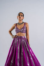 Load image into Gallery viewer, POP WINE MIRROR SEAM LEHENGA SET
