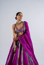 Load image into Gallery viewer, POP WINE MIRROR SEAM LEHENGA SET
