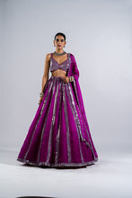 Load image into Gallery viewer, POP WINE MIRROR SEAM LEHENGA SET
