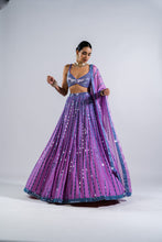 Load image into Gallery viewer, MAUVE LINEAR DROP LEHENGA WITH METALLIC BLOUSE
