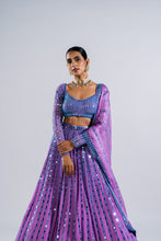 Load image into Gallery viewer, MAUVE LINEAR DROP LEHENGA SET
