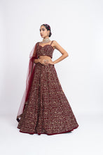 Load image into Gallery viewer, Maroon fully embroidered corset lehnga set
