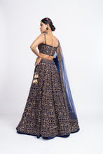 Load image into Gallery viewer, Navy blue fully embroidered corset lehenga set
