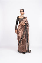 Load image into Gallery viewer, Deep green copper tissue saree set
