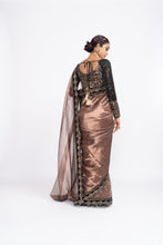 Load image into Gallery viewer, Deep green copper tissue saree set
