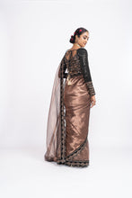 Load image into Gallery viewer, Deep green copper tissue saree set
