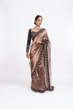 Load image into Gallery viewer, Deep green copper tissue saree set
