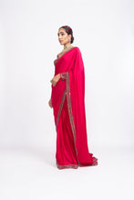 Load image into Gallery viewer, Red satin saree set
