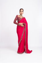Load image into Gallery viewer, Red satin saree set
