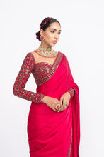 Load image into Gallery viewer, Red satin saree set
