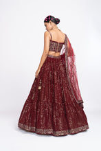 Load image into Gallery viewer, Maroon dense dot corset lehnga set
