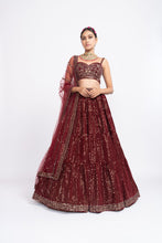 Load image into Gallery viewer, Maroon dense dot corset lehnga set
