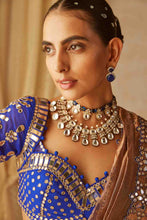 Load image into Gallery viewer, Royal Blue Mirror Work Blouse Saree Set
