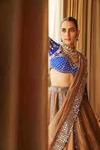 Load image into Gallery viewer, Royal Blue Mirror Work Blouse Saree Set
