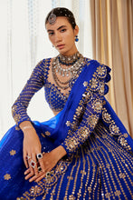 Load image into Gallery viewer, Royal Blue Small Flower Linear Lehenga Set

