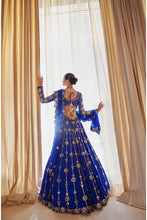 Load image into Gallery viewer, Royal Blue Small Flower Linear Lehenga Set
