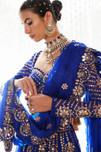 Load image into Gallery viewer, Royal Blue Small Flower Linear Lehenga Set
