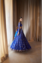 Load image into Gallery viewer, Royal Blue Small Flower Linear Lehenga Set

