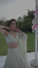 Load and play video in Gallery viewer, Cream Blue Sequin Lehenga Set
