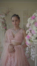 Load and play video in Gallery viewer, Tropical Peach Sequin Lehenga Set
