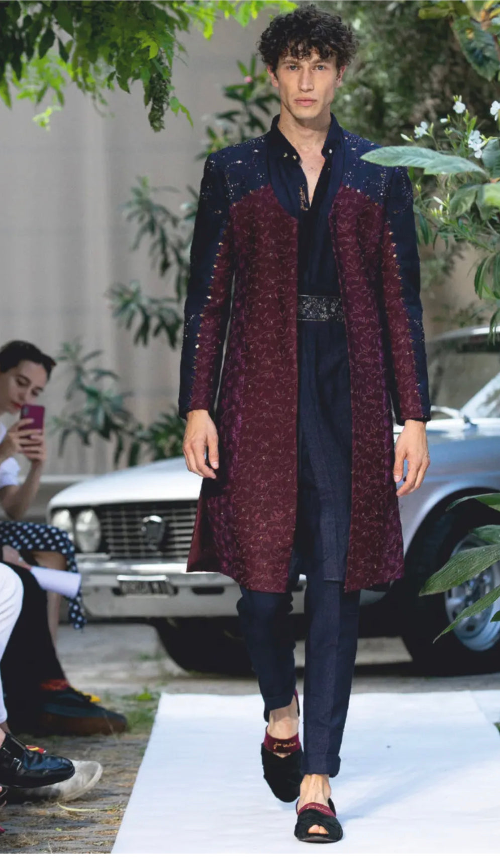 Midnight Blue And Burgundy Wine Contemporary Sherwani Set